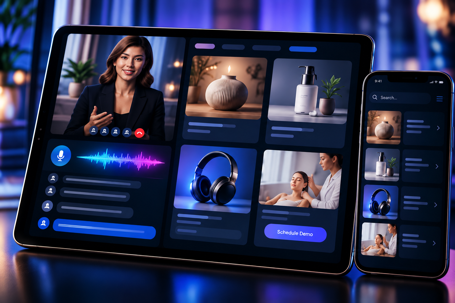 Presentación comercial de productos y servicios por video, voz y catálogo